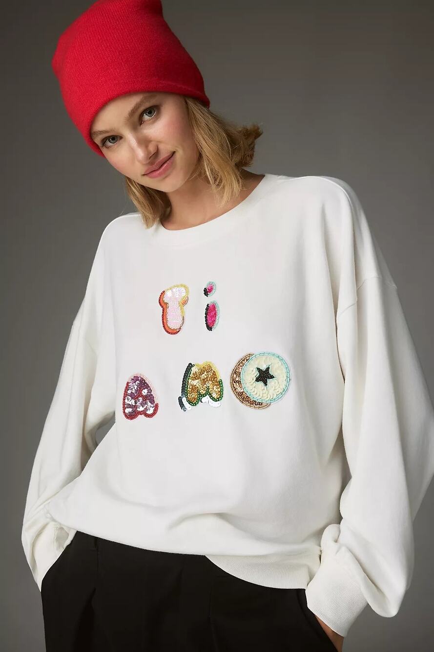 nwt ANTHROPOLOGIE MAEVE sz XL Ti Amo embellished graphic sweatshirt